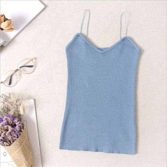 Spaghetti strap cami ribbed knit one size xs/small - Picture 1 of 7